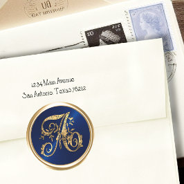 ALLE INTIALS Gold Monogram Initial Navy Blue Runder Aufkleber