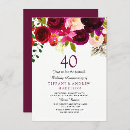 Alle Jahre Burgundy Floral 40. Hochzeitstag Einladung