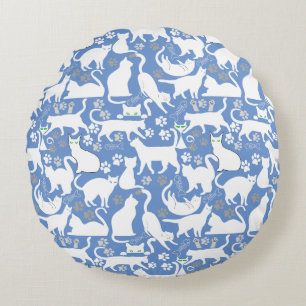 Alle Katzen Muster.w.bx4 L Blau BG Rundes Kissen