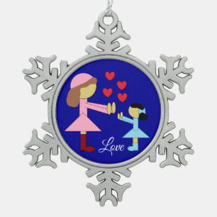 Alle Kinder brauchen Liebe: Dunkelblau Schneeflocken Zinn-Ornament