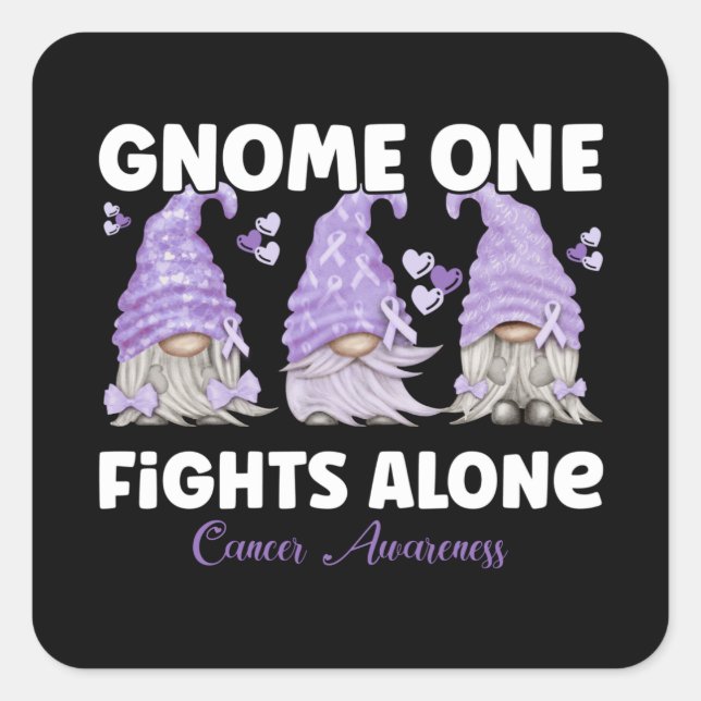Alle Krebsbewusstsein Lavendel Ribbon Gnome Quadratischer Aufkleber (Vorderseite)