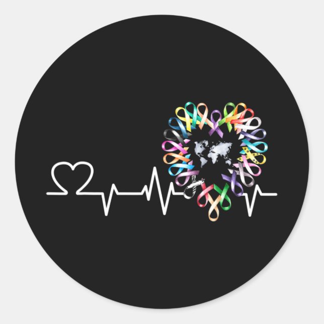 Alle Krebsthemen Aufklärungstag Herzschlag Band Runder Aufkleber (Vorderseite)