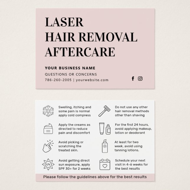 Alle Laser-Haarentfernungs-IPL-Aftercare-Karten (Vorne & Hinten)