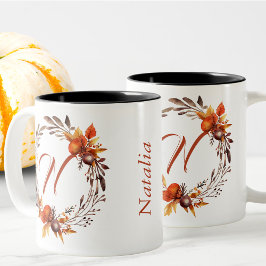 Alle Letter Girly Stylish Boho Foliage Monogram Zweifarbige Tasse