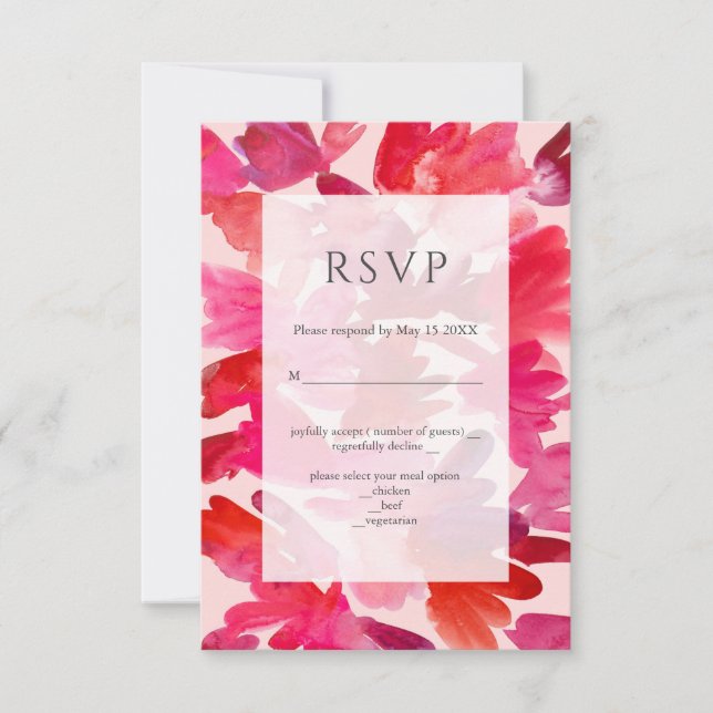 Alle Liebe Watercolor Pink Red Wedding RSVP Karte