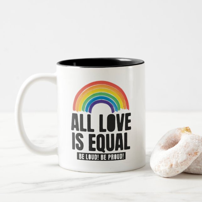 Alle Lieben sind gleichberechtigte LGBT-Rechte-Rai Zweifarbige Tasse (Mit Donut)