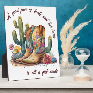 Alle Mädchen brauchen Cowgirl Stiefel Blume und Ka Fotoplatte