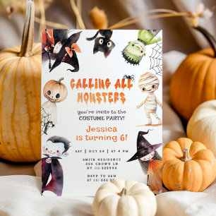 Alle Monster süß Kostümparty Halloween Einladung