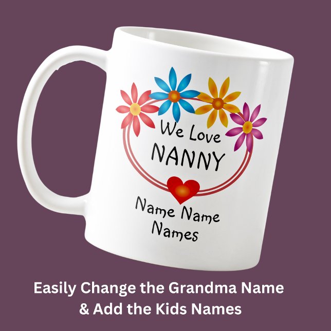 ALLE Namen der Kinder ändern Namen Kinderherz Blum Kaffeetasse (Von Creator hochgeladen)