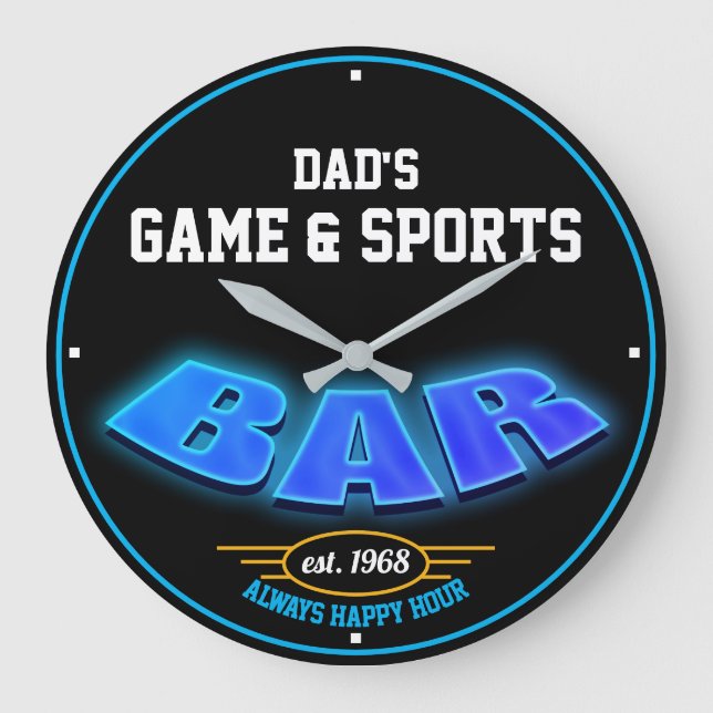 Alle Namen Game & Sports Bar Blue - Black - Große Wanduhr (Vorderseite)