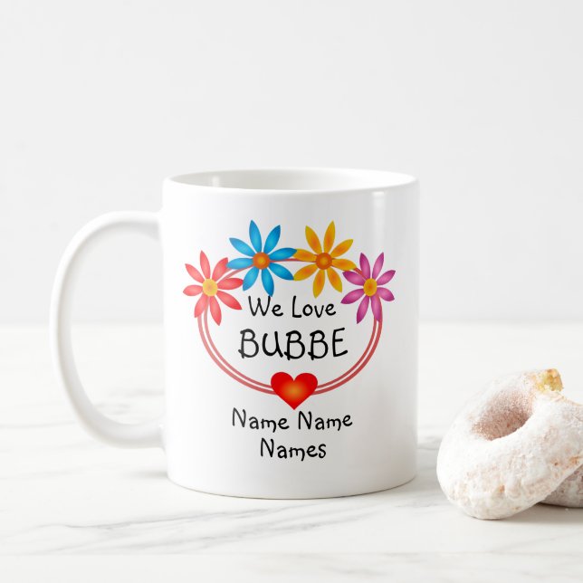 ALLE Namen Kids Namen BUBBE Blume Herz ändern Kaffeetasse (Mit Donut)