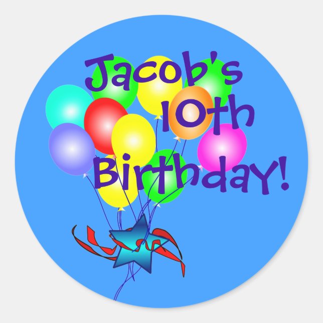 Alle Namen und Alter Spaß Geburtstag Balloons Aufk Runder Aufkleber (Vorderseite)
