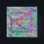 Alle Namenskollaps mit Personalisierten Blume Button<br><div class="desc">Dieser Button zeigt ein farbenfrohes Design mit dem Namen Ihrer Wahl,  der in verschiedenen Schriftart und Farben erscheint. Die Namen werden auf einem blauen Hintergrund mit bunten Blume angezeigt. Toll als Namensgeber oder einfach nur zum Spaß!</div>