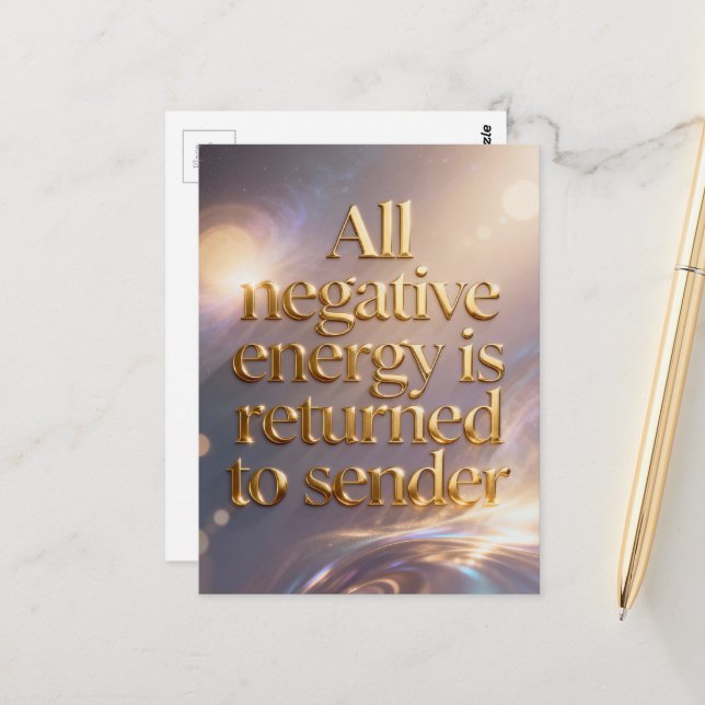 Alle negative Energie wird an den Absender zurückg Postkarte (Vorderseite/Rückseite Beispiel)