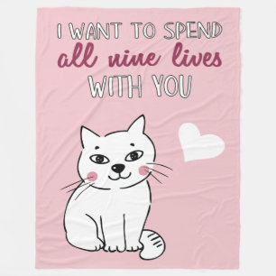 Alle neun Leben mit dir Romantische Katze Valentin Fleecedecke