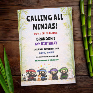 Alle Ninjas, kommt her! Farbige Sterne Kindergebur Einladung