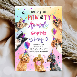 Alle Party Pawty Animals Hunde Mädchen Geburtstag Einladung