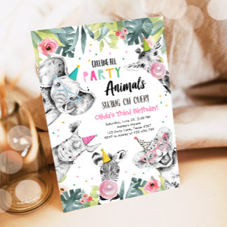 Alle Party Tiere Girl Safari Geburtstag rufen Einladung
