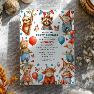 Alle Party-Tiere kommen! Whimsical Kindergeburtsta Einladung