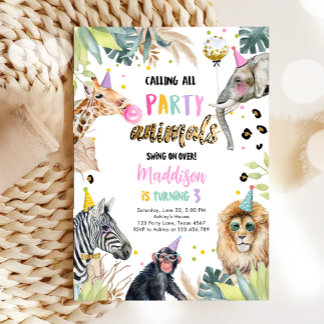 Alle Party Tiere rufen Safari Zoo Girl Geburtstag Einladung