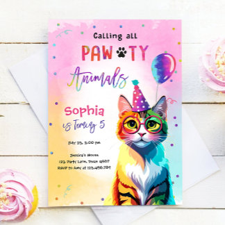 Alle pawty Animals Cat Kitten Girl zum Geburtstag Einladung
