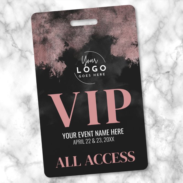 Alle Rose des Logos Gold Black VIP Veranstaltung Ausweis (All Access Logo Pink Rose Gold Black VIP Badge)