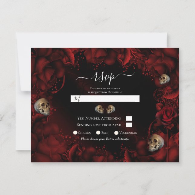 Alle Rote Rosen und Skulls Dark Floral Wedding RSV Einladung (Vorderseite)