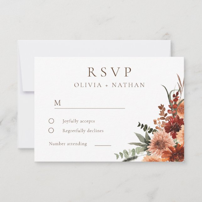 Alle Seasons Divine Boho Blumenhochzeit RSVP Karte (Vorderseite)