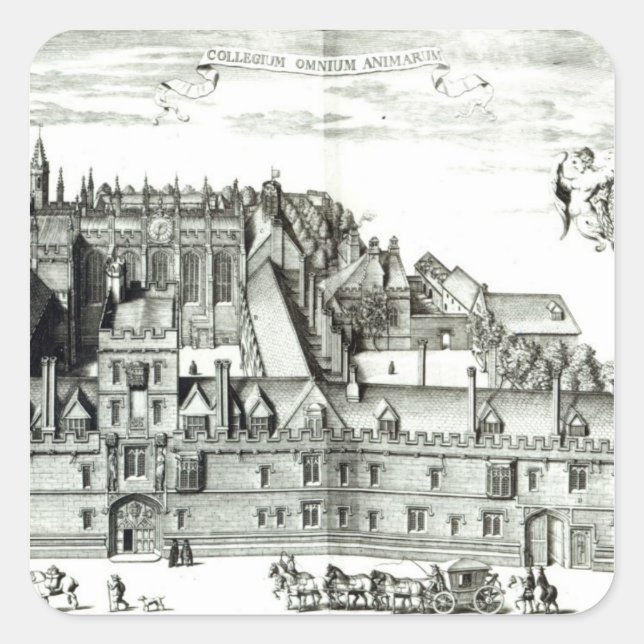 Alle Souls Uni, Oxford University, 1675 Quadratischer Aufkleber (Vorderseite)
