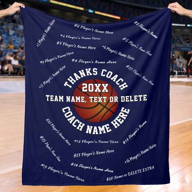 Alle Spieler coach Namen auf Basketball-Trainingsg Fleecedecke (Basketball Blankets, are, good gifts for basketball coaches. Basketball senior night ideas.)