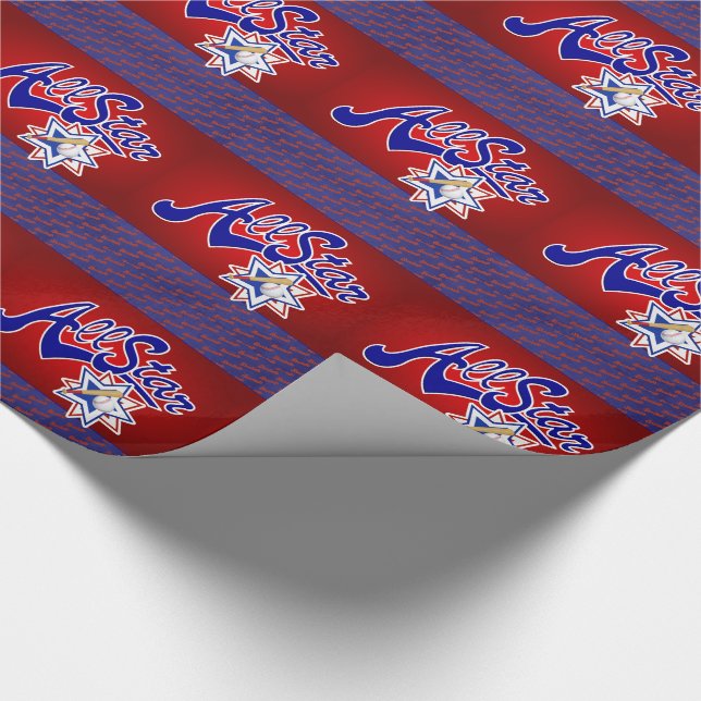 Alle Star Baseball Red and Blue Sports Thema Geschenkpapier (Ecke)