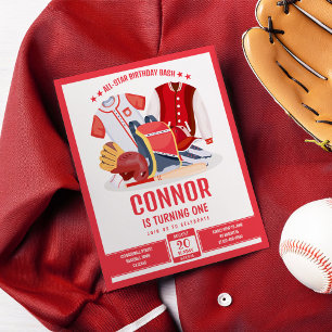 Alle Star Baseball Red Budget Geburtstag Einladung