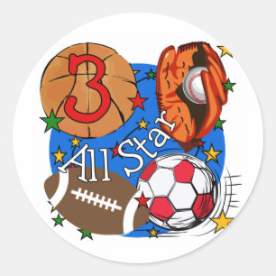 Alle Star Sports 3. Geburtstag Tshirts und Geschen Runder Aufkleber