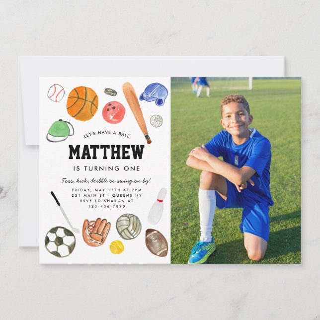 Alle Star Sports Balls Team Kinder Junge Foto Gebu Einladung (Vorderseite)