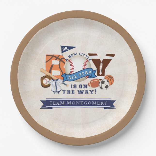 Alle Star Sports Boy Baby Dusche Pappteller (Vorderseite)