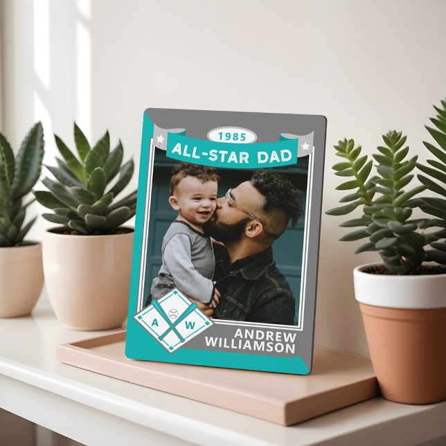 Alle Star Vater-benutzerdefinierten Baseball-Card- Fotoplatte (All Star Dad Custom Baseball Card Photo Keepsake Plaque)