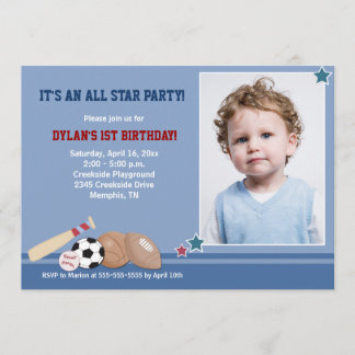 Alle Stars Sport *FOTO* Geburtstag 12x18 Einladung