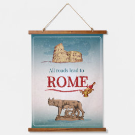 Alle Straßen führen nach Rom Wandteppich Mit Holzrahmen