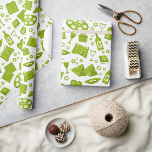 Alle Symbole für Pessach in Grün Geschenkpapier