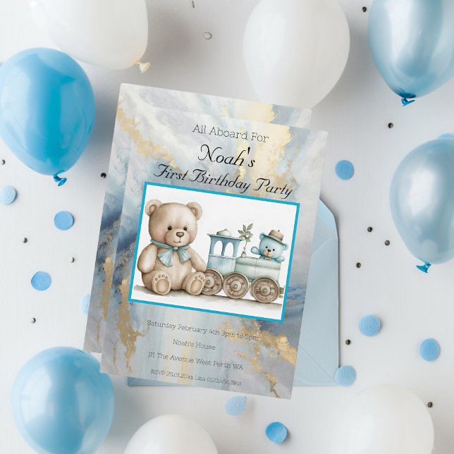 Alle Teilnehmer im ersten Jahr Geburtstag Einladung (All Aboard First Birthday Party Invitation)