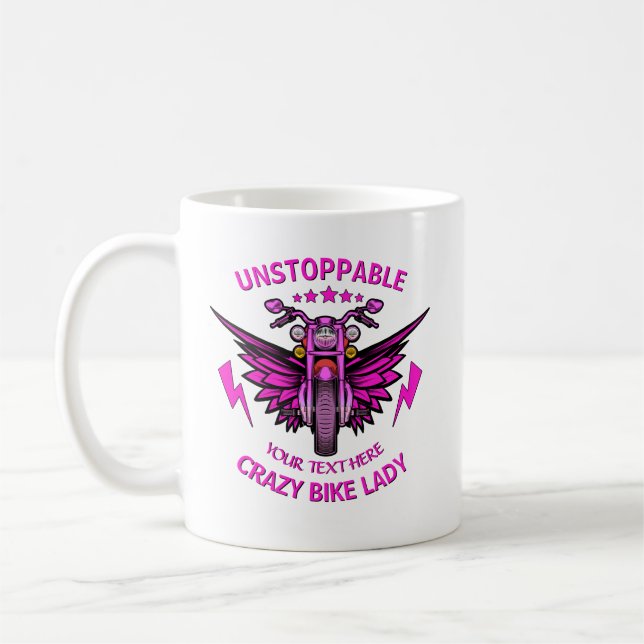 ALLE Textanzeige Name Rosa Motorrad-Flügel ändern Kaffeetasse (Links)
