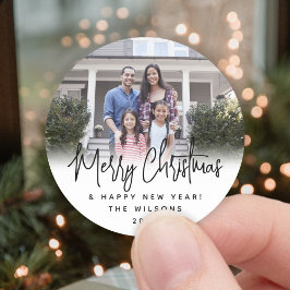 Alle Texte Modernes Skript Einfaches Foto Schwarz  Runder Aufkleber