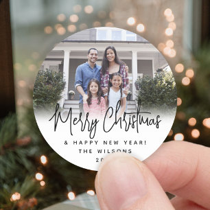 Alle Texte Modernes Skript Einfaches Foto Schwarz Runder Aufkleber