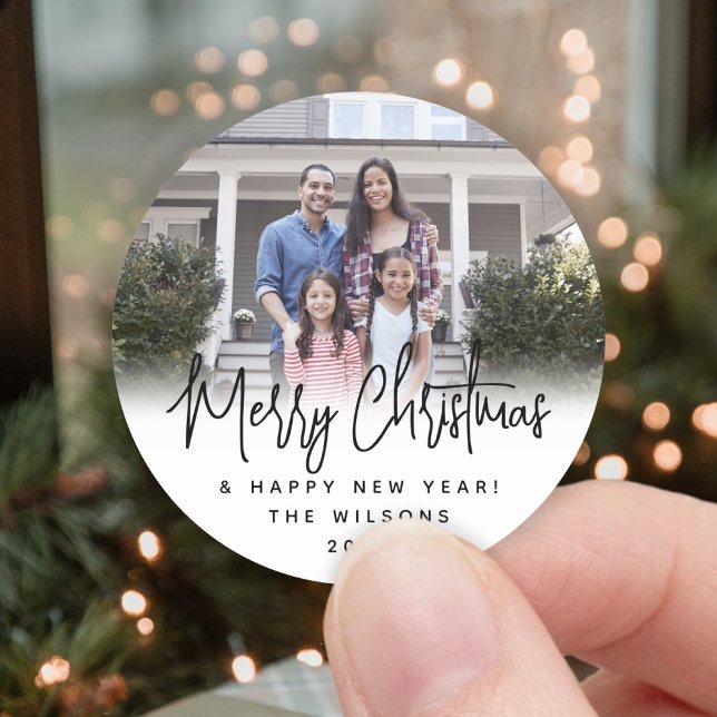 Alle Texte Modernes Skript Einfaches Foto Schwarz  Runder Aufkleber (Von Creator hochgeladen)