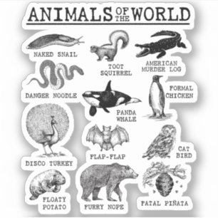Alle Tiere der Welt Vintages Tiermädchen Aufkleber