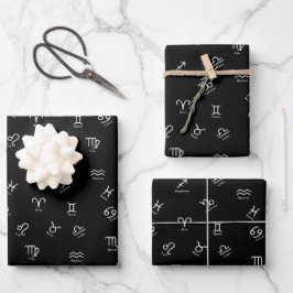 Alle weißen Zodiac-Zeichen auf schwarzem Hintergru Geschenkpapier Set