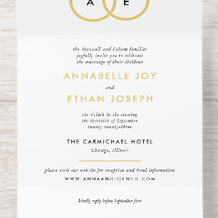 Alle White Modern Gold Ring Monogram Wedding All-in-One-Einladung
