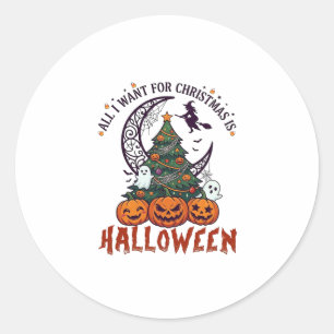 Alle wollen Weihnachten Halloween Baum Kürbisse Ge Runder Aufkleber