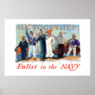 Alle zusammen!  Tragen Sie in der Marine ein Poster