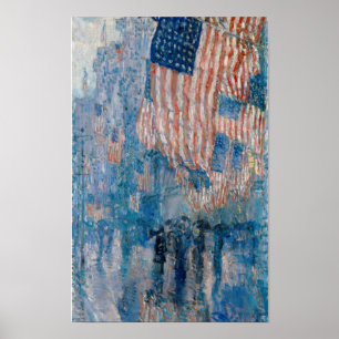 Allee im Regen, amerikanische Flaggen Malerei Poster